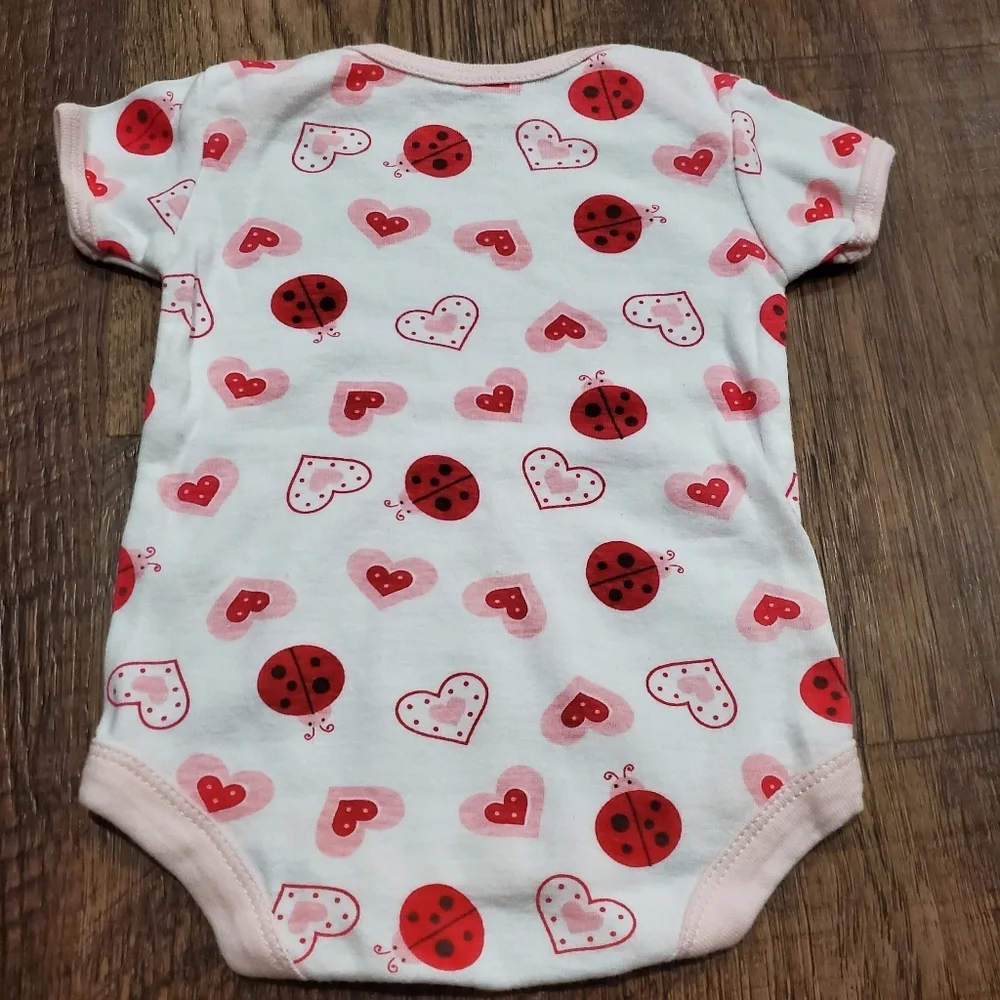 Rene Rofe Baby Swiggles Girl Red Hearts Ladybug Bodysuit Pastel Pink Leggings 3M